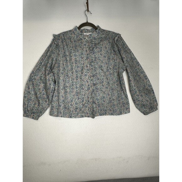 MABLE women size L floral ruffled button down long sleeve peasant‎ prairie top - Picture 2 of 9